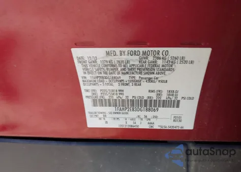 2013 Ford Taurus Sel z USA, uszkodzony, nr VIN 1FAHP2E83DG188069